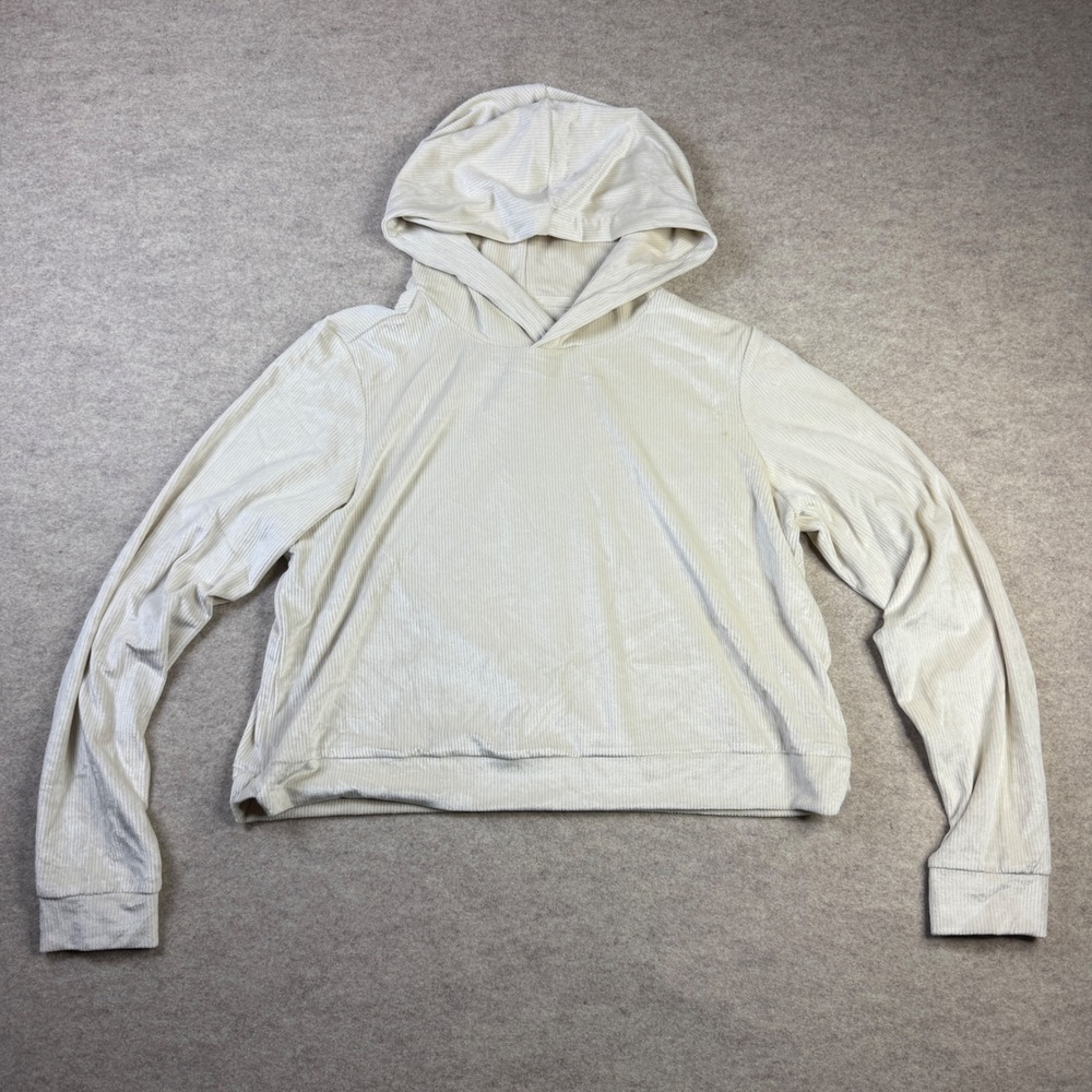 Vuori Ribbed Velvet Hoodie Off White Cream Cropped Pullover Sweatshirt